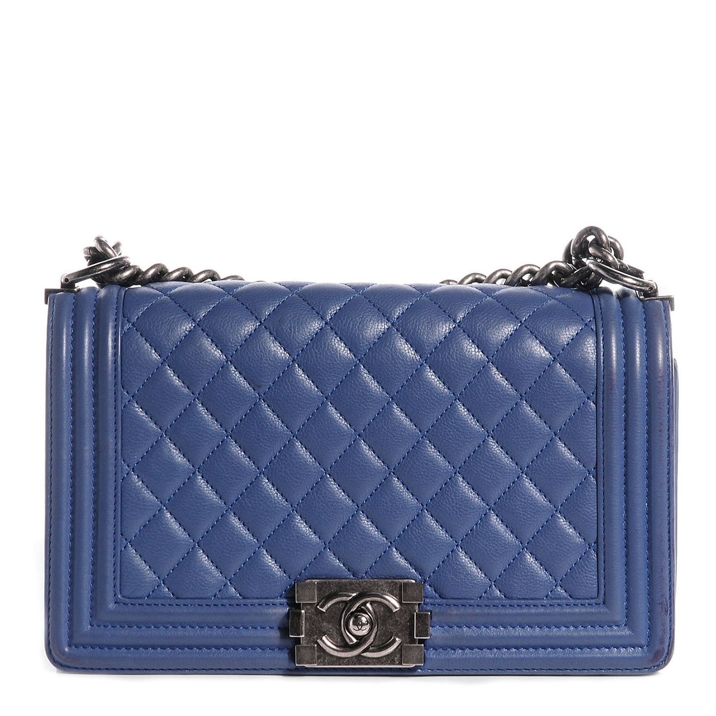 Calfskin Quilted Medium Boy Flap Blue