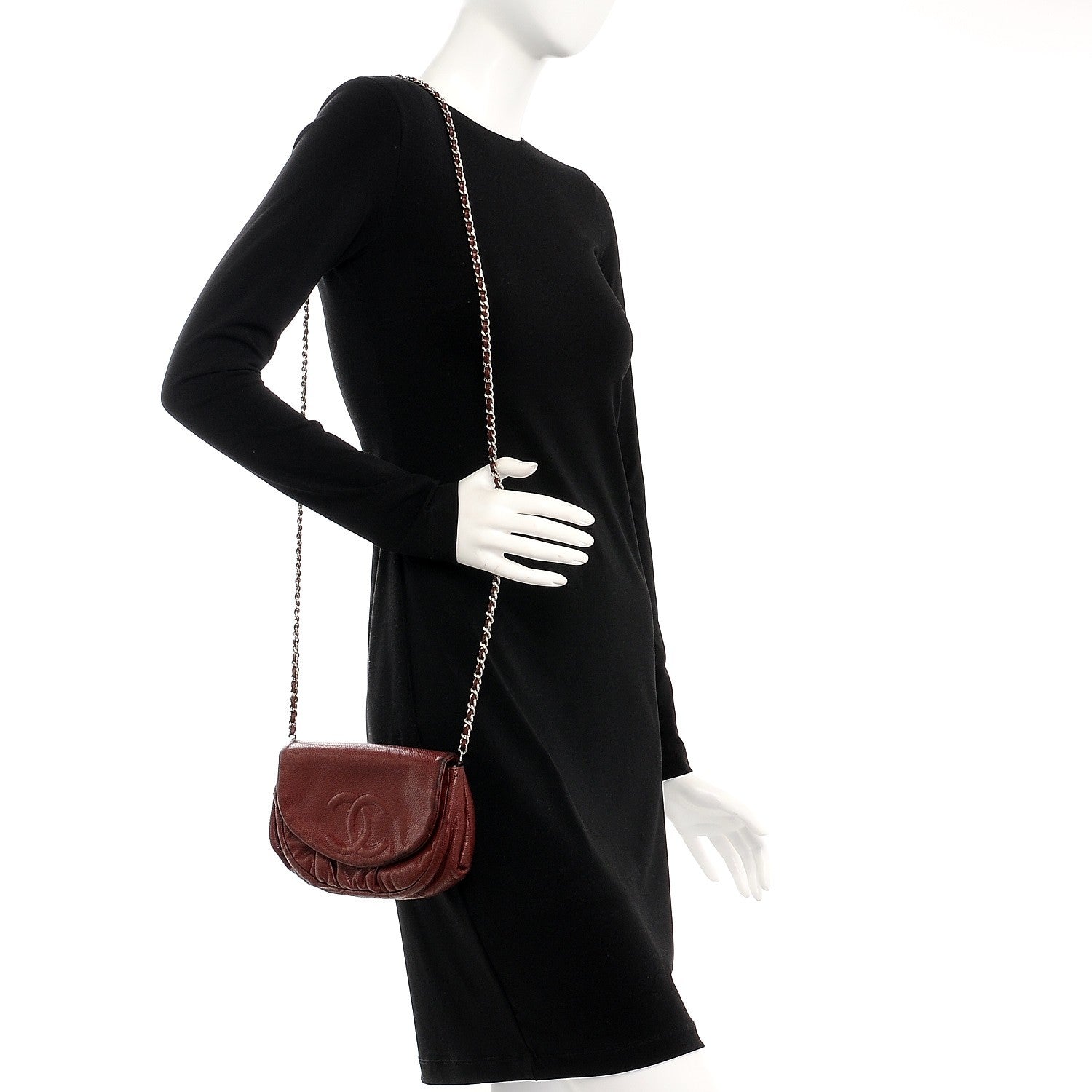 Chanel Caviar Half Moon Wallet On Chain WOC Dark Red 2 of 14