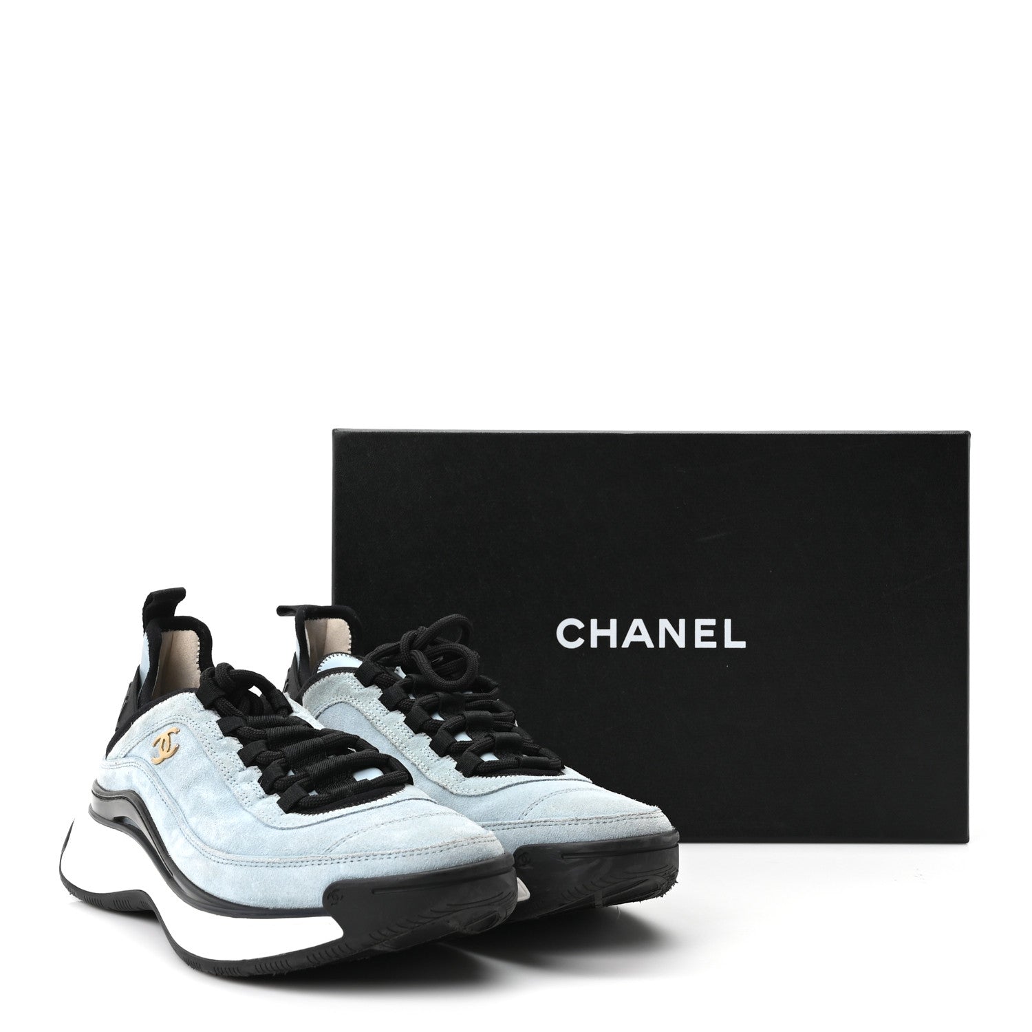 Chanel Suede Calfskin Nylon Grosgrain CC Sneakers 38.5 Light Blue 10 of 10