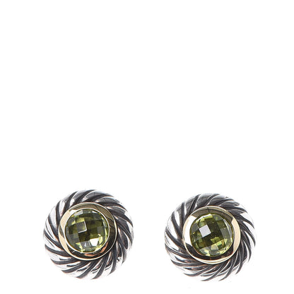 David Yurman Sterling Silver 18K Yellow Gold Peridot 6mm Cookie Cable Earrings 1 of 6