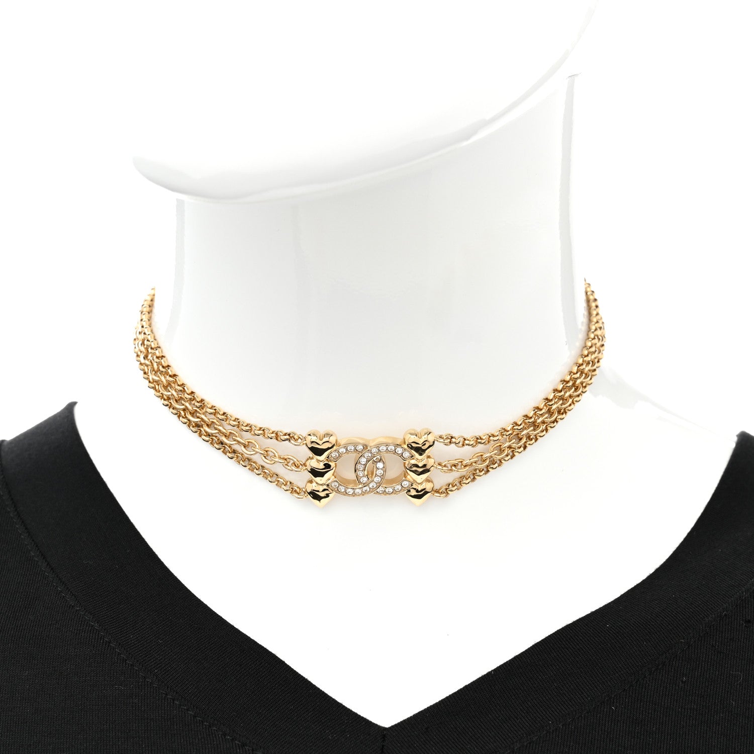 Chanel Crystal CC Heart Link Multi Strand Choker Necklace Gold 2 of 6