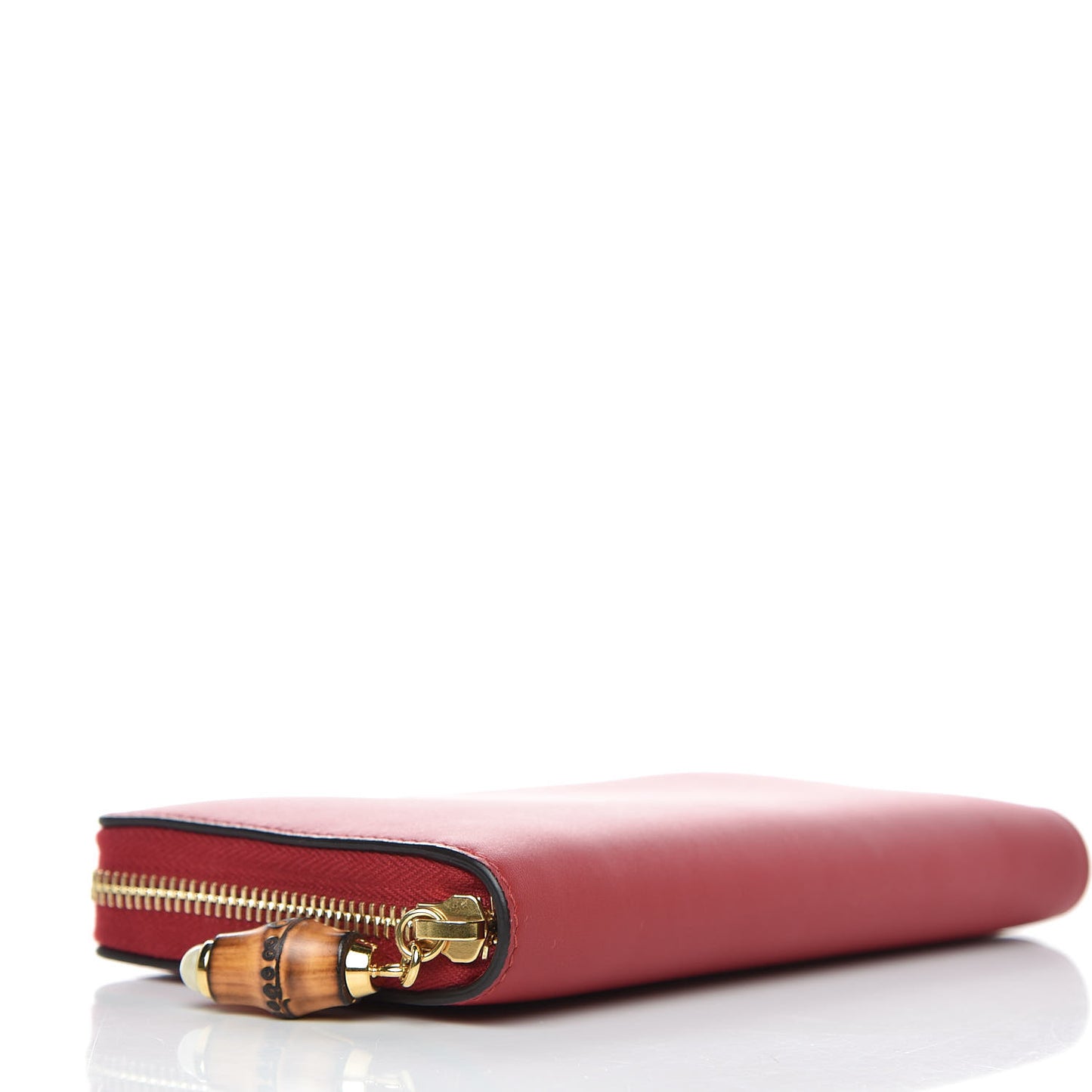 Calfskin Bamboo Round Zip Long Wallet Red