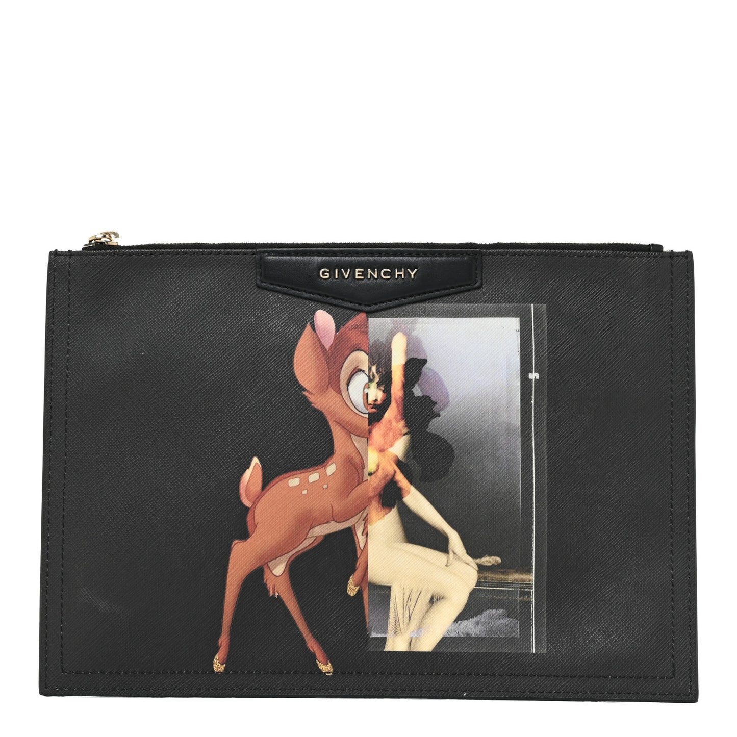 Textured Coated Canvas Bambi Print Medium Cosmetic Pouch Black