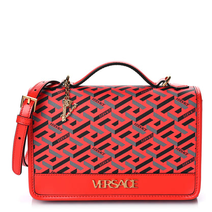 Versace Coated Canvas La Greca Signature Top Handle Bag Blue Red 1 of 8