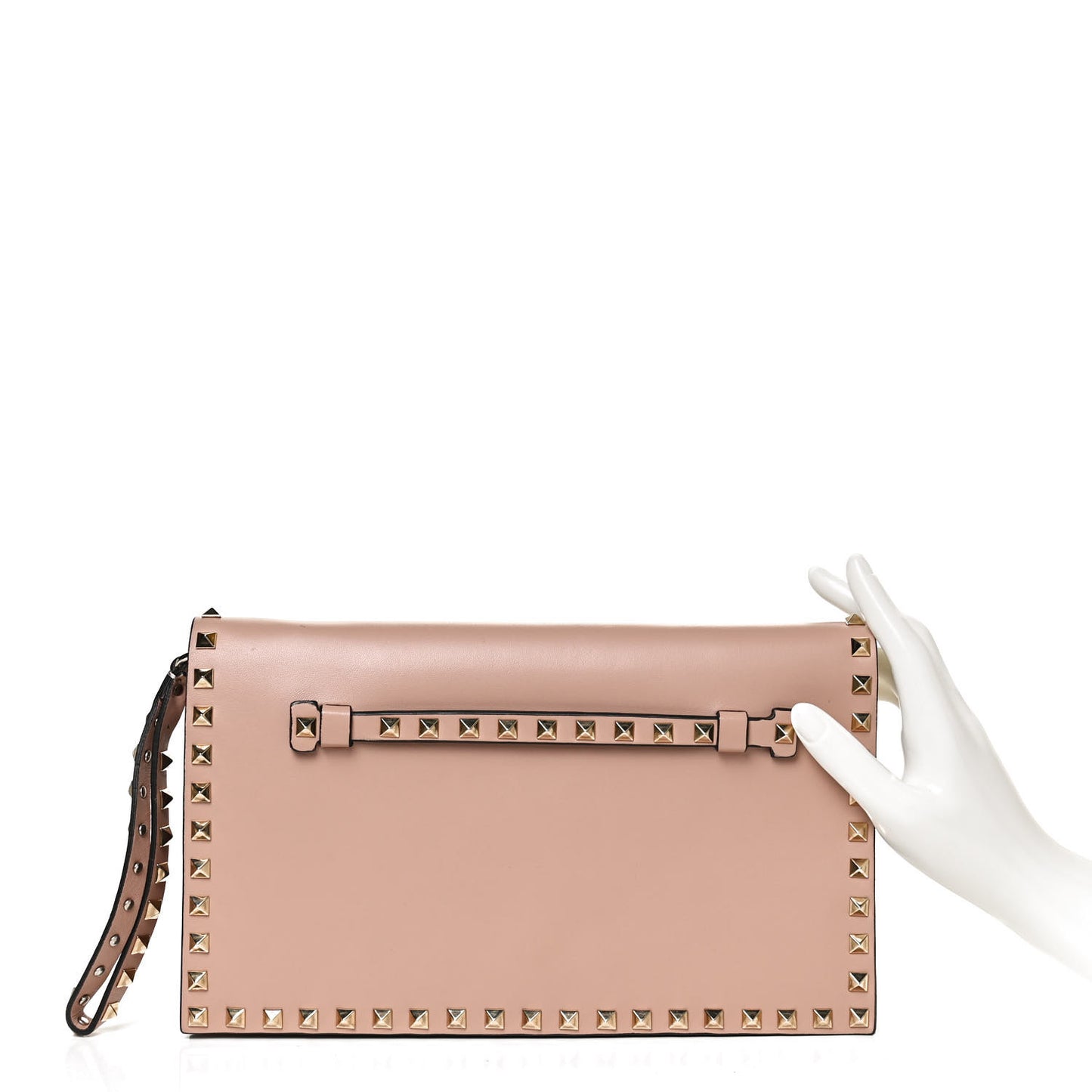 Nappa Rockstud Wristlet Clutch Soft Noisette