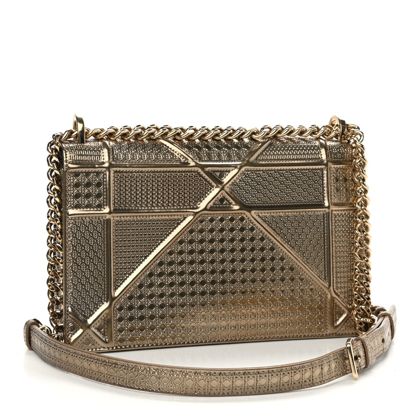 Metallic Patent Micro-Cannage Medium Diorama Flap Bag Gold