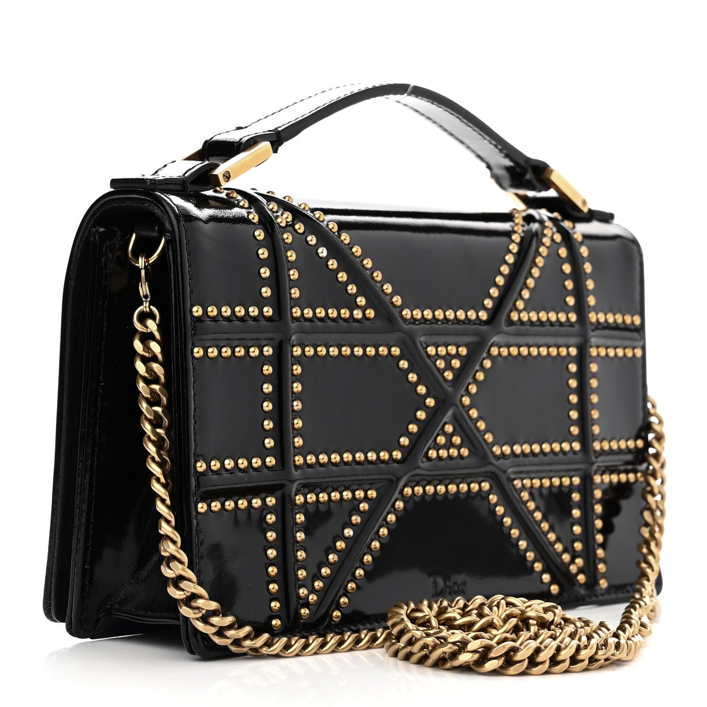 Patent Studded Diorama Flap Bag Black
