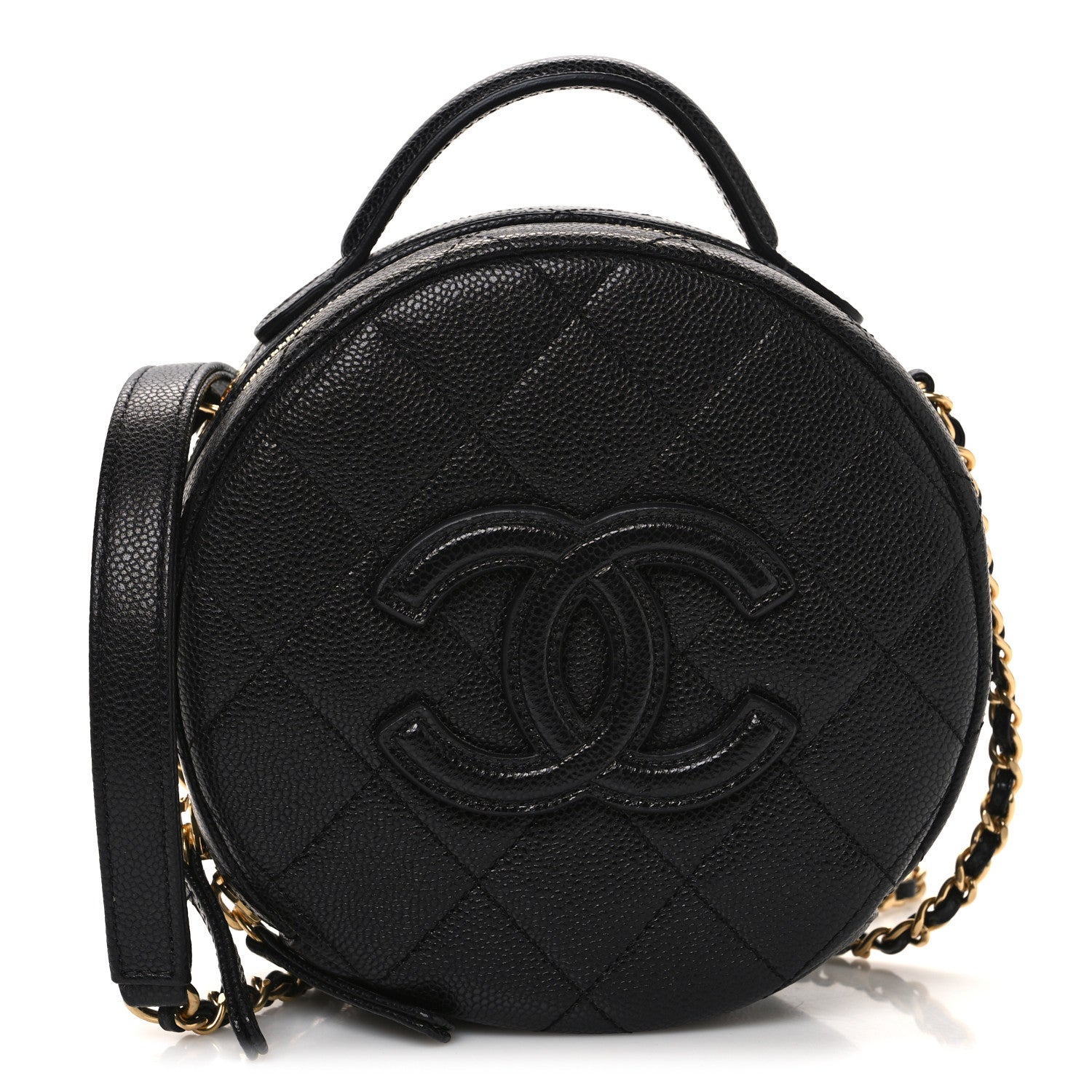 Chanel Caviar Quilted Small Round Vanity With Chain Black 1 of 10