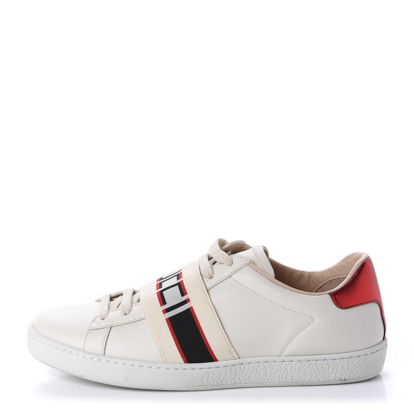 Calfskin Stripe Womens New Ace Sneakers 37.5 New Mystic White Ecru Red Flame