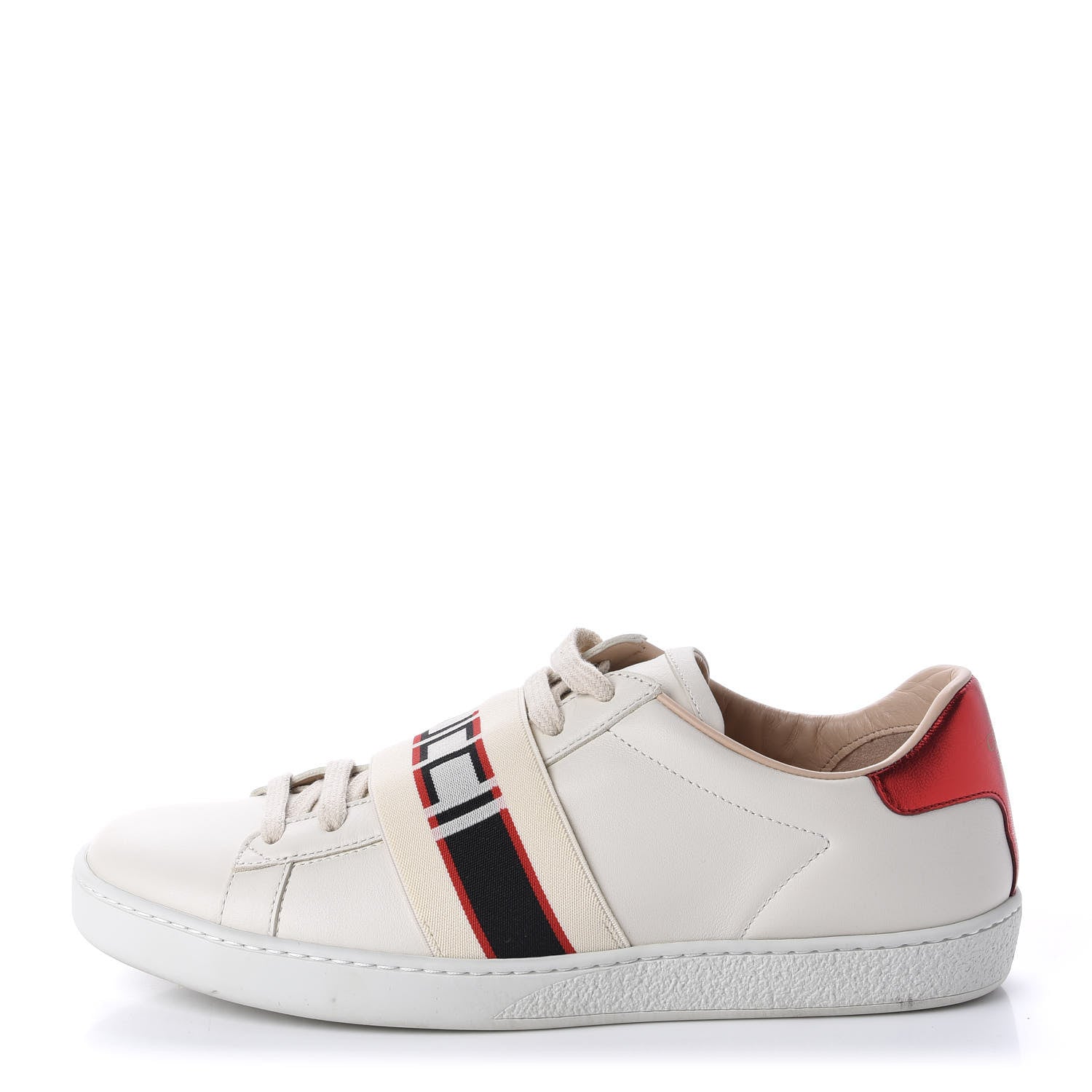Gucci Calfskin Stripe Womens New Ace Sneakers 37.5 New Mystic White Ecru Red Flame 1 of 10