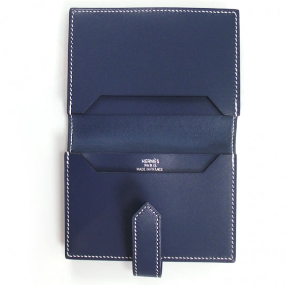 Hermes Leather Bearn Card Holder Bleu 7 of 7