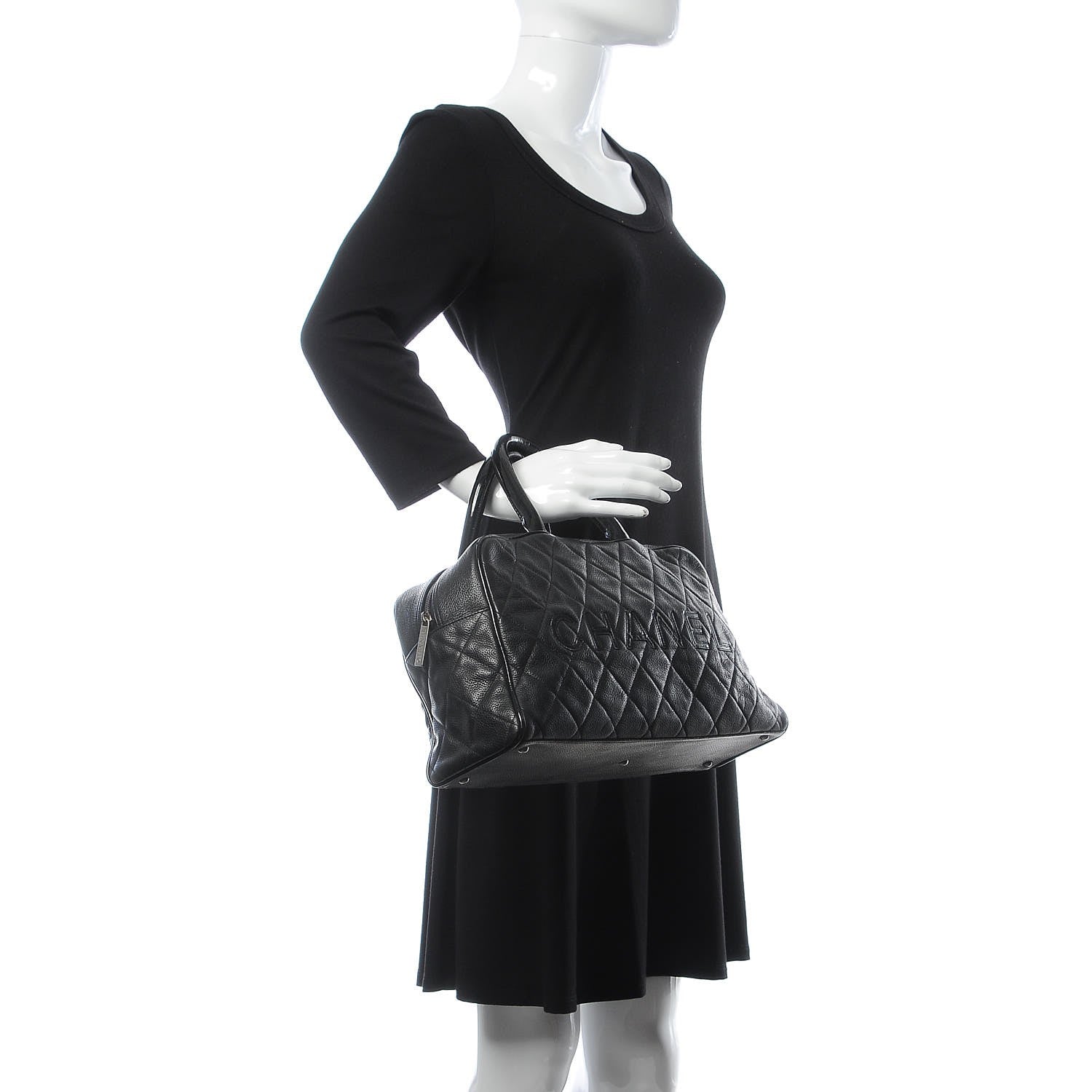 Chanel Caviar Patent Quilted Large Bowler Black 2 of 13