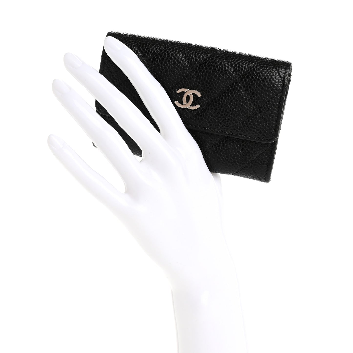 Caviar Quilted Flap Card Holder Black
