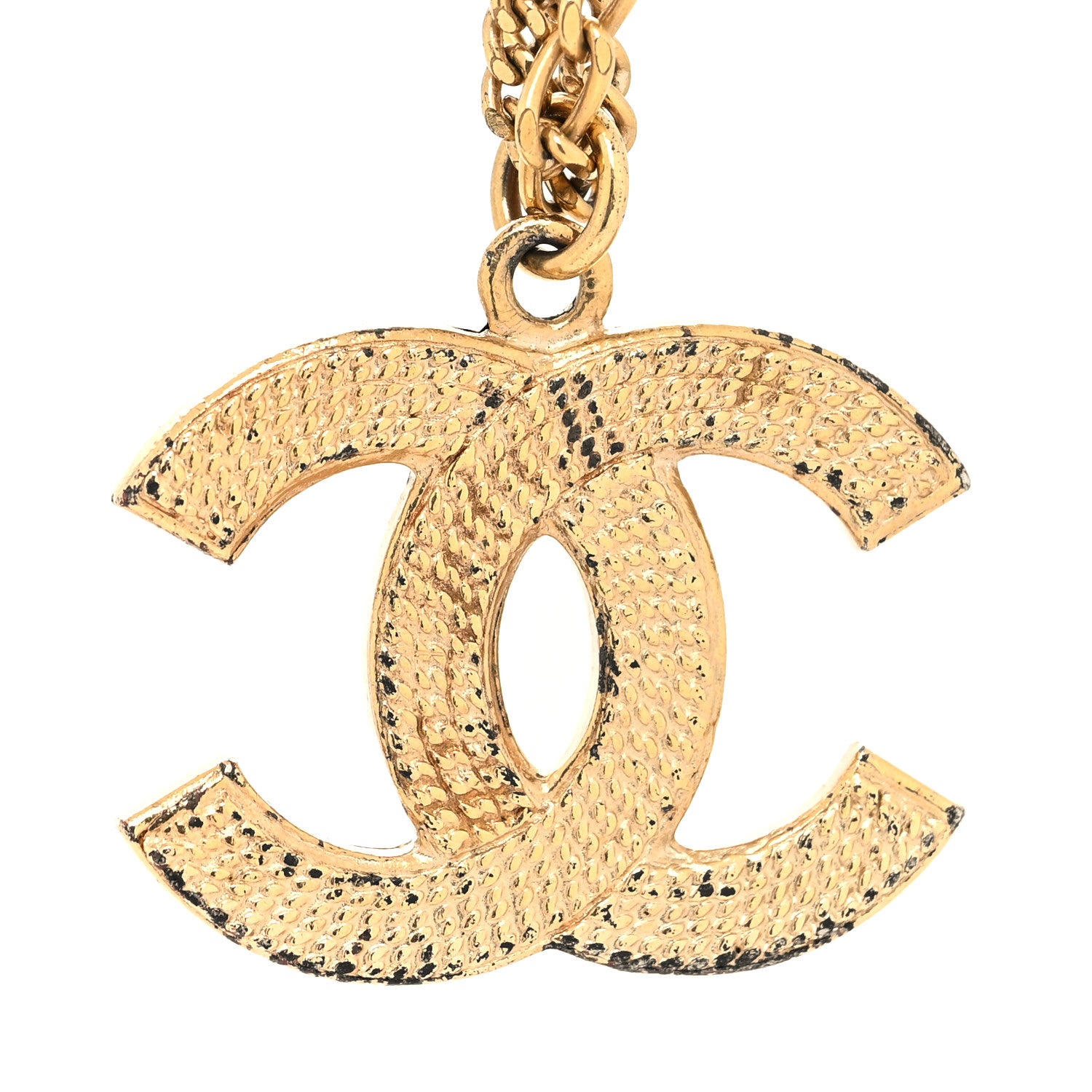 Chanel Metal Textured CC Pendant Necklace Gold 6 of 6