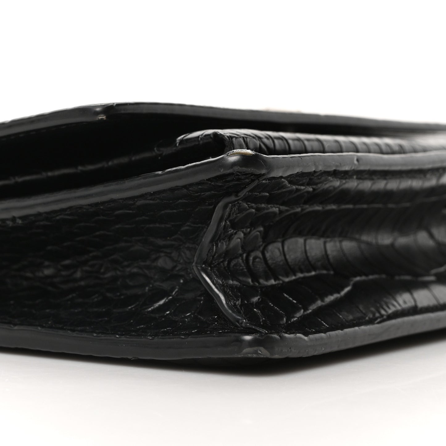 Calfskin Crocodile Embossed Monogram Sunset Top Handle Chain Wallet Black