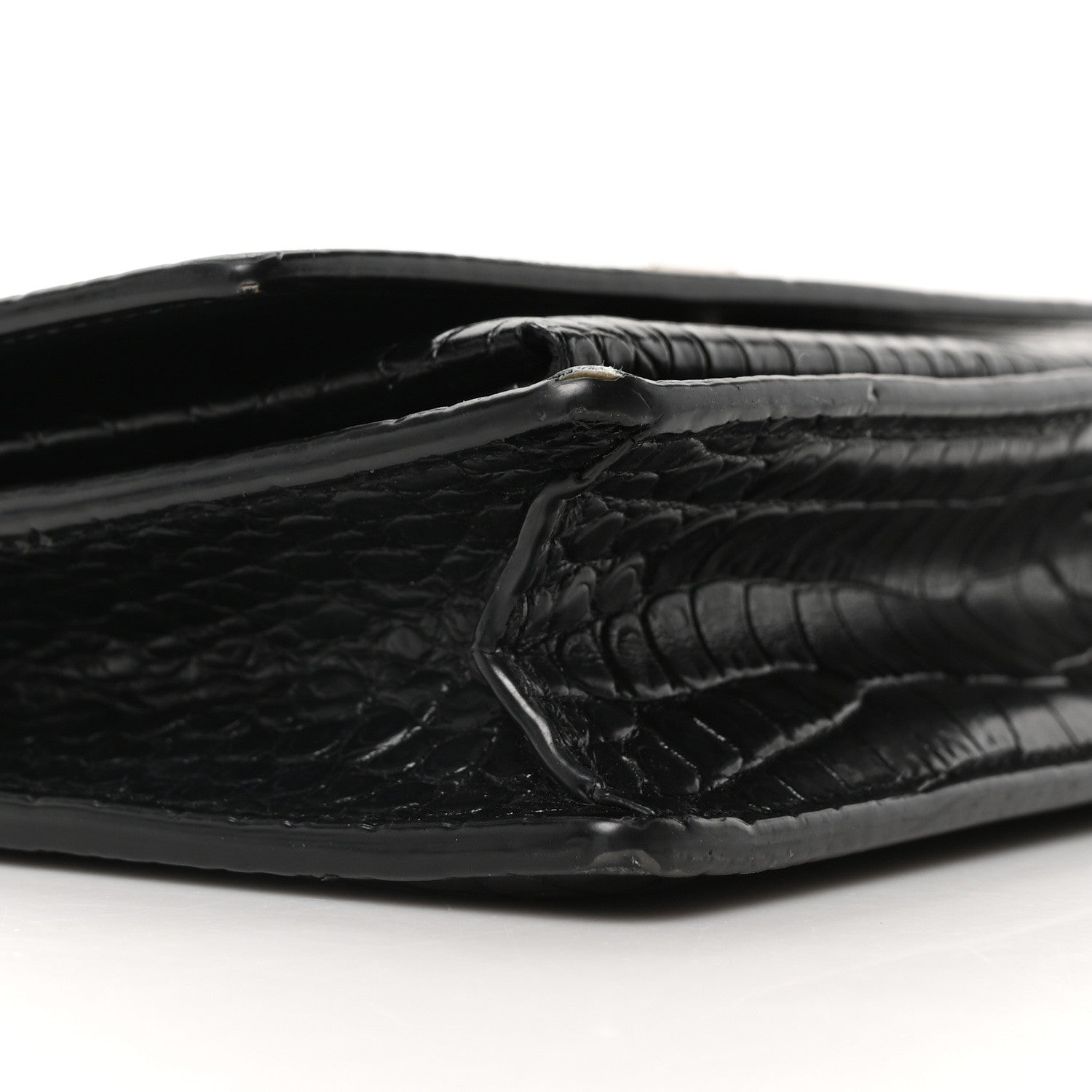 Saint Laurent Calfskin Crocodile Embossed Monogram Sunset Top Handle Chain Wallet Black 8 of 9