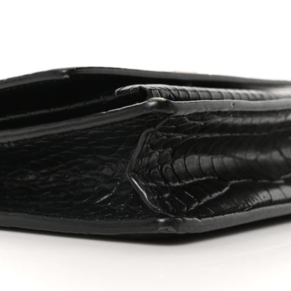 Saint Laurent Calfskin Crocodile Embossed Monogram Sunset Top Handle Chain Wallet Black 8 of 9