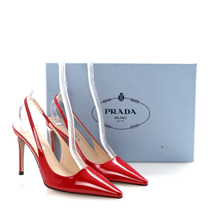 Prada Patent Logo Slingback Pumps 35.5 Red 9 of 9