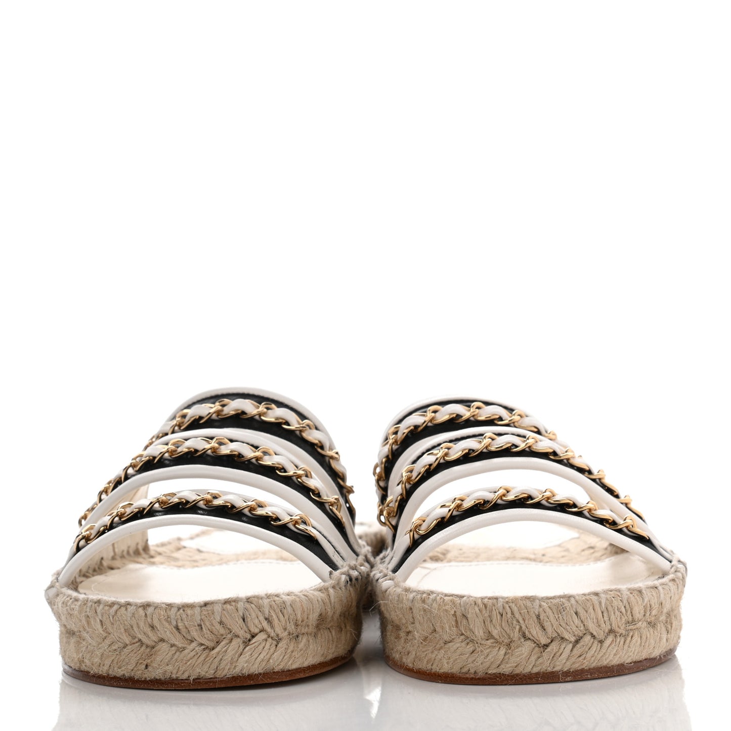 Lambskin Chain Espadrille Slip On Sandals 37 Black White
