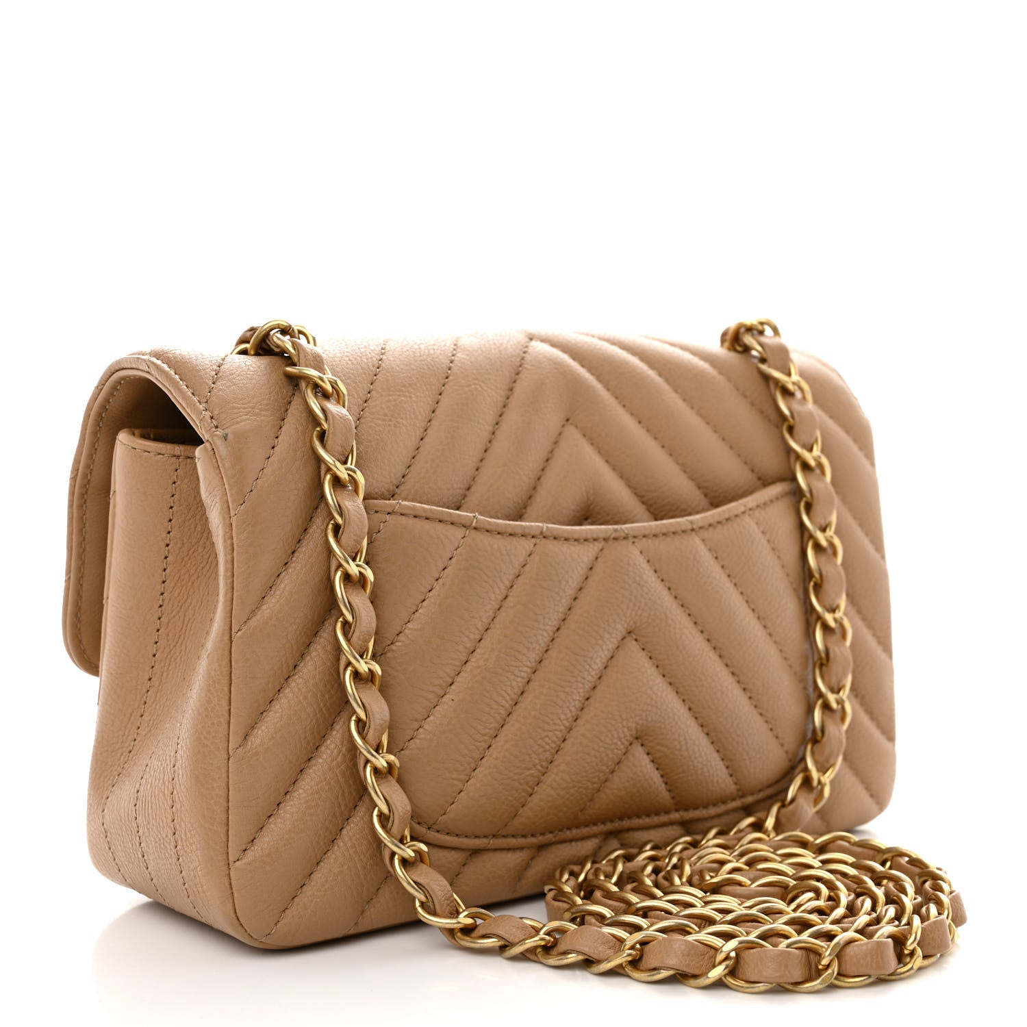Chanel Calfskin Chevron Quilted Mini Rectangular Flap Dark Beige 3 of 10