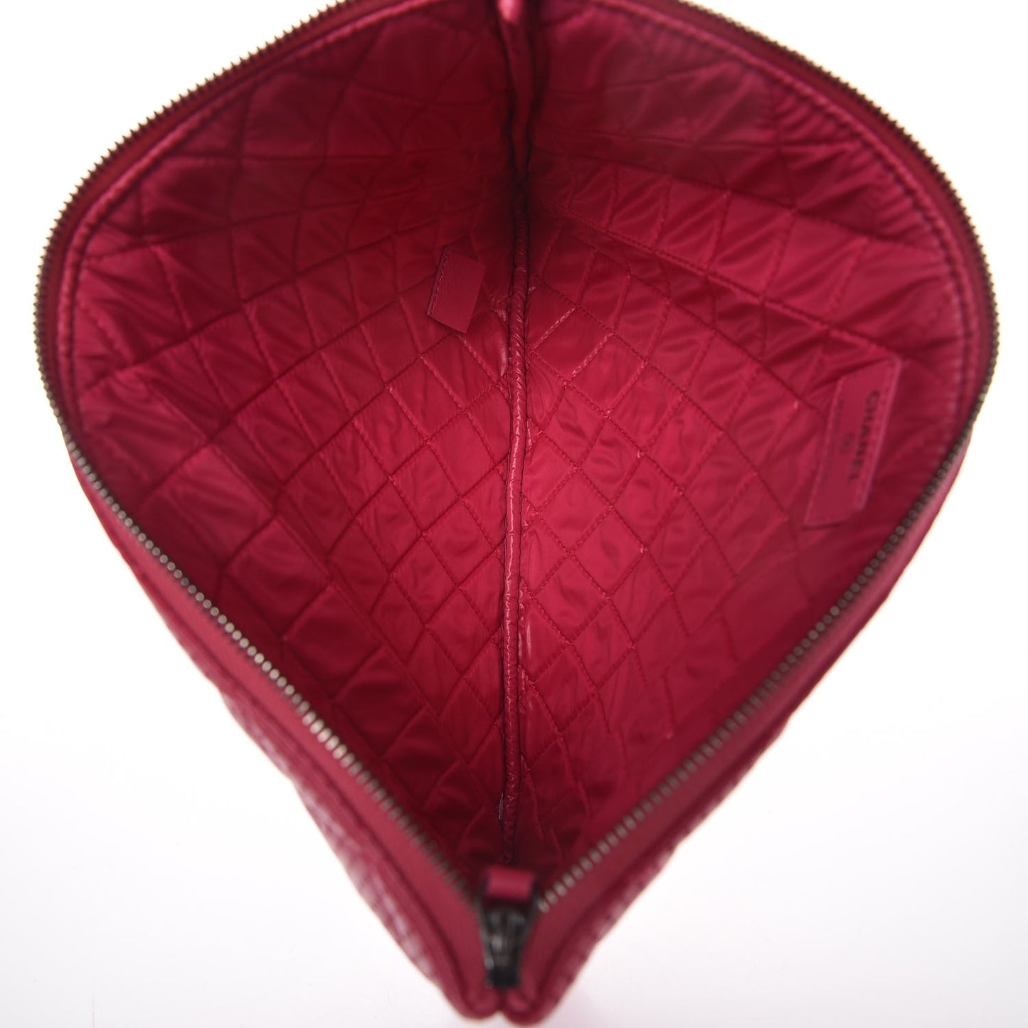 Perforated Lambskin Quilted Large Zip Pouch Pink