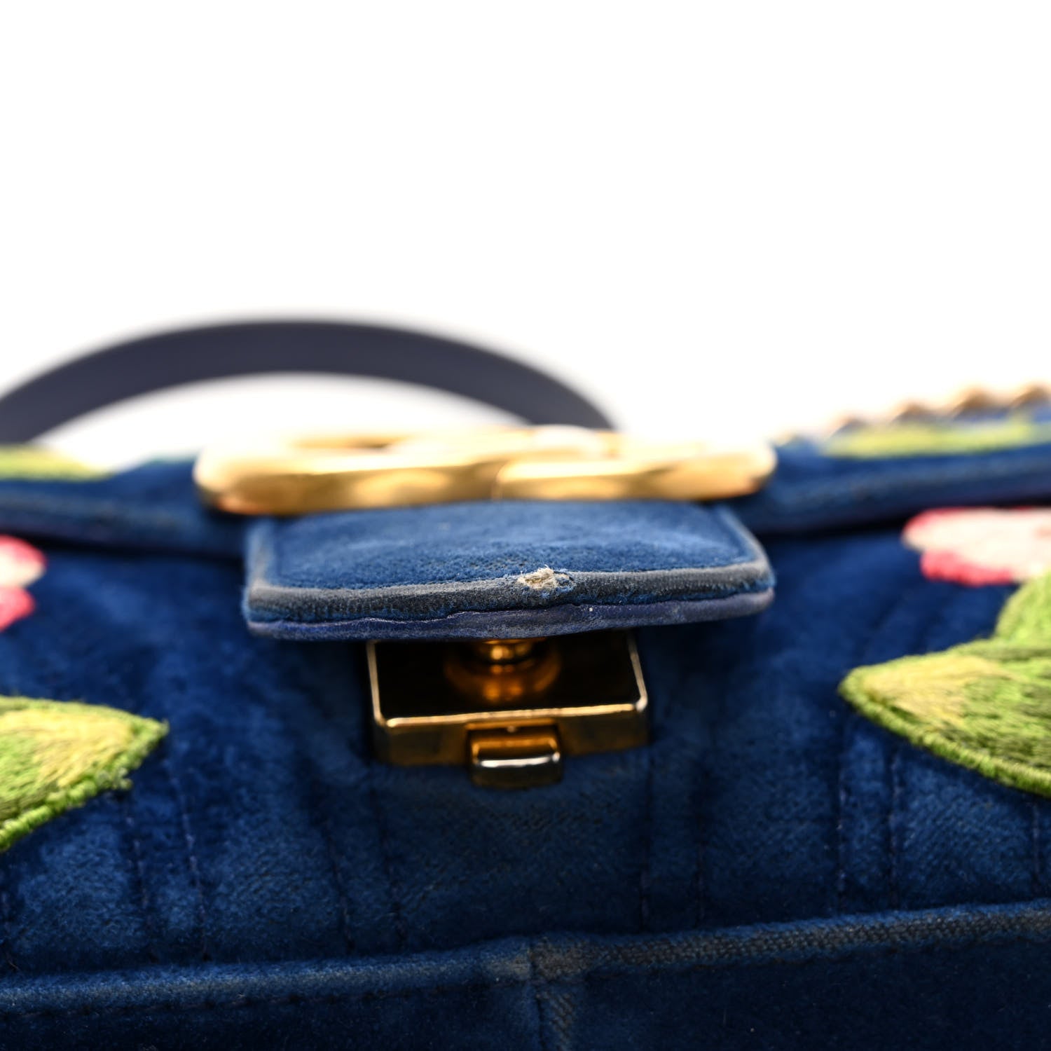 Gucci Velvet Matelasse Deer Embroidered Small GG Marmont Shoulder Bag Cobalt 12 of 12