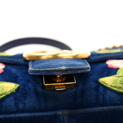 Gucci Velvet Matelasse Deer Embroidered Small GG Marmont Shoulder Bag Cobalt 12 of 12