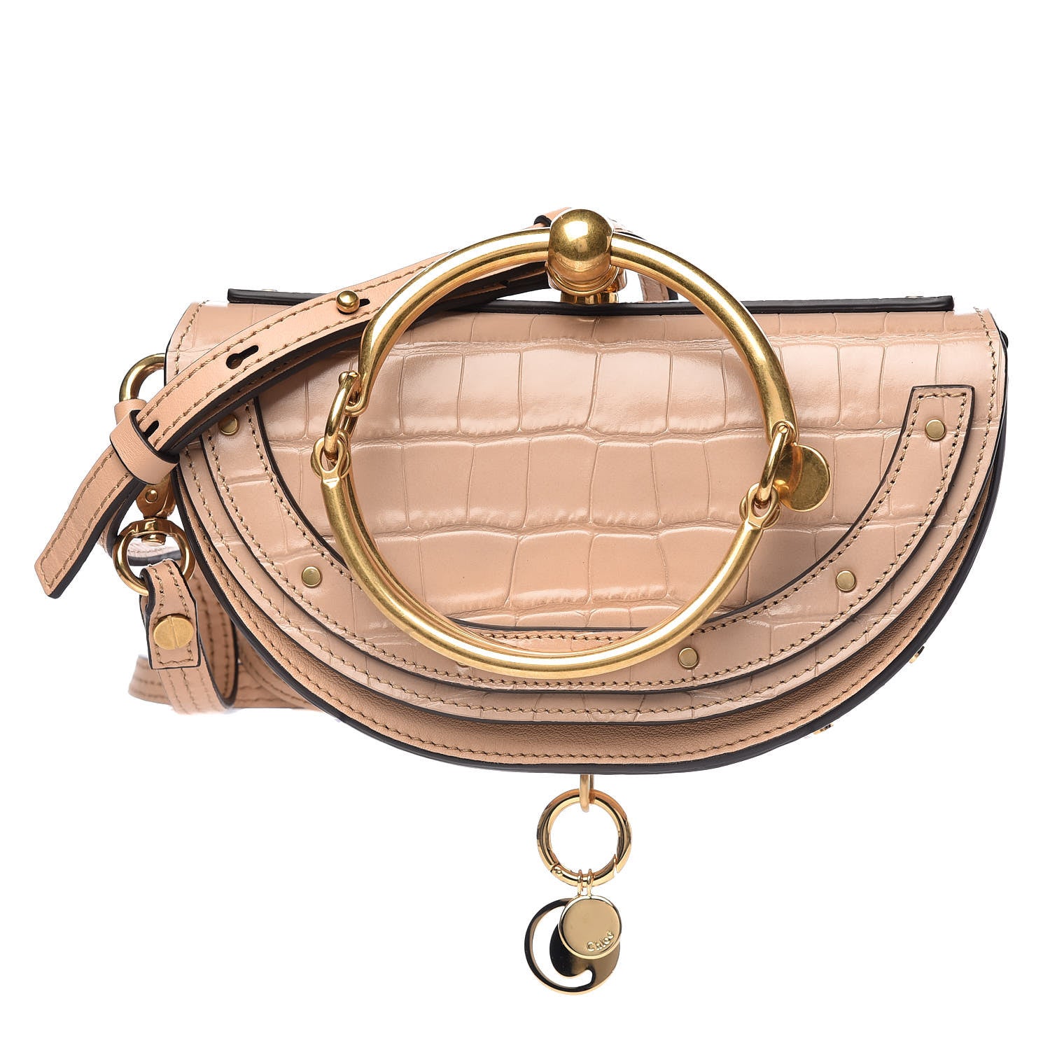 Chloe Calfskin Crocodile Embossed Small Nile Bracelet Minaudiere Bag Nut 1 of 11