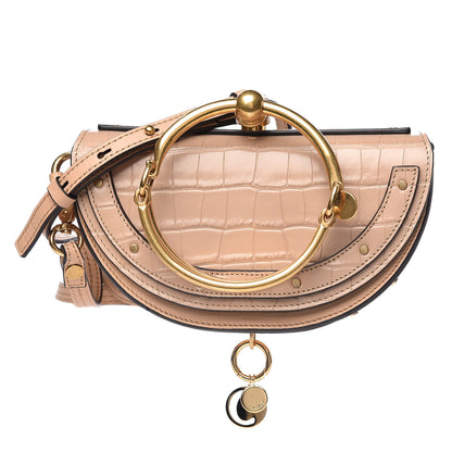 Chloe Calfskin Crocodile Embossed Small Nile Bracelet Minaudiere Bag Nut 1 of 11