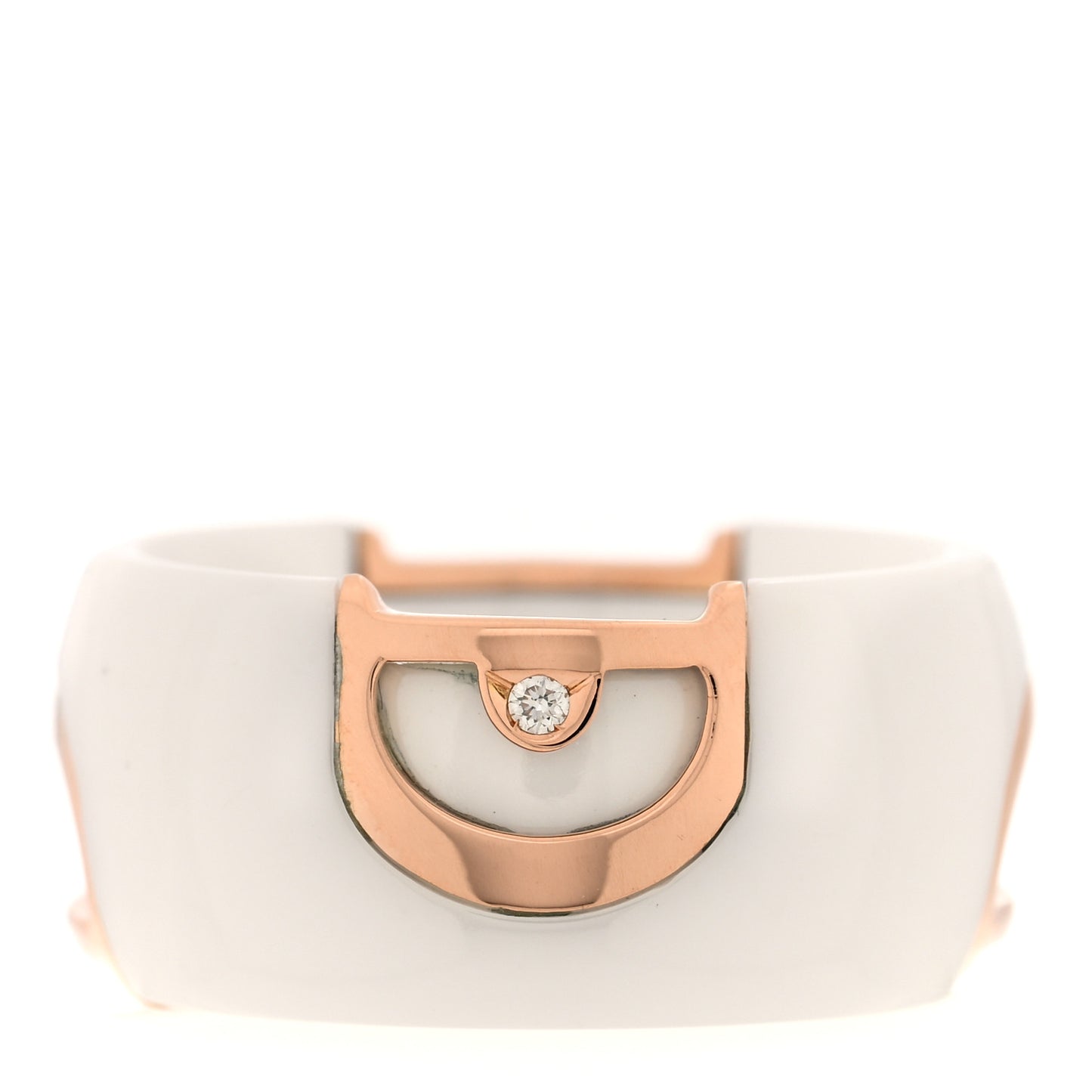 18K Pink Gold Ceramic Diamond D Icon Ring 53 6.5 White