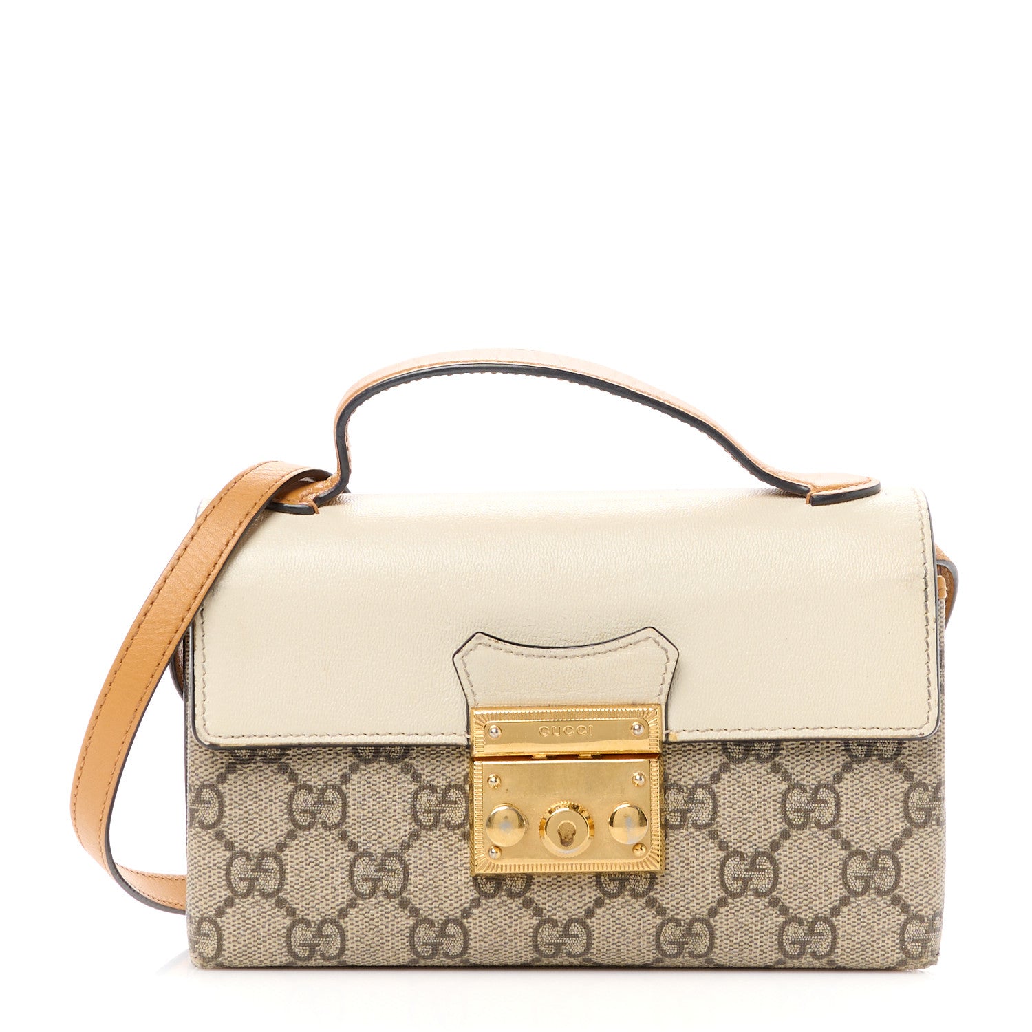 Gucci GG Supreme Monogram New Sakai Calfskin Mini Padlock Top Handle Shoulder Bag Beige Ebony Mystic White Sun Oil 1 of 12