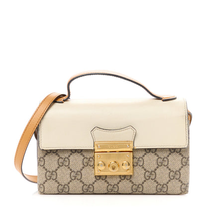 Gucci GG Supreme Monogram New Sakai Calfskin Mini Padlock Top Handle Shoulder Bag Beige Ebony Mystic White Sun Oil 1 of 12