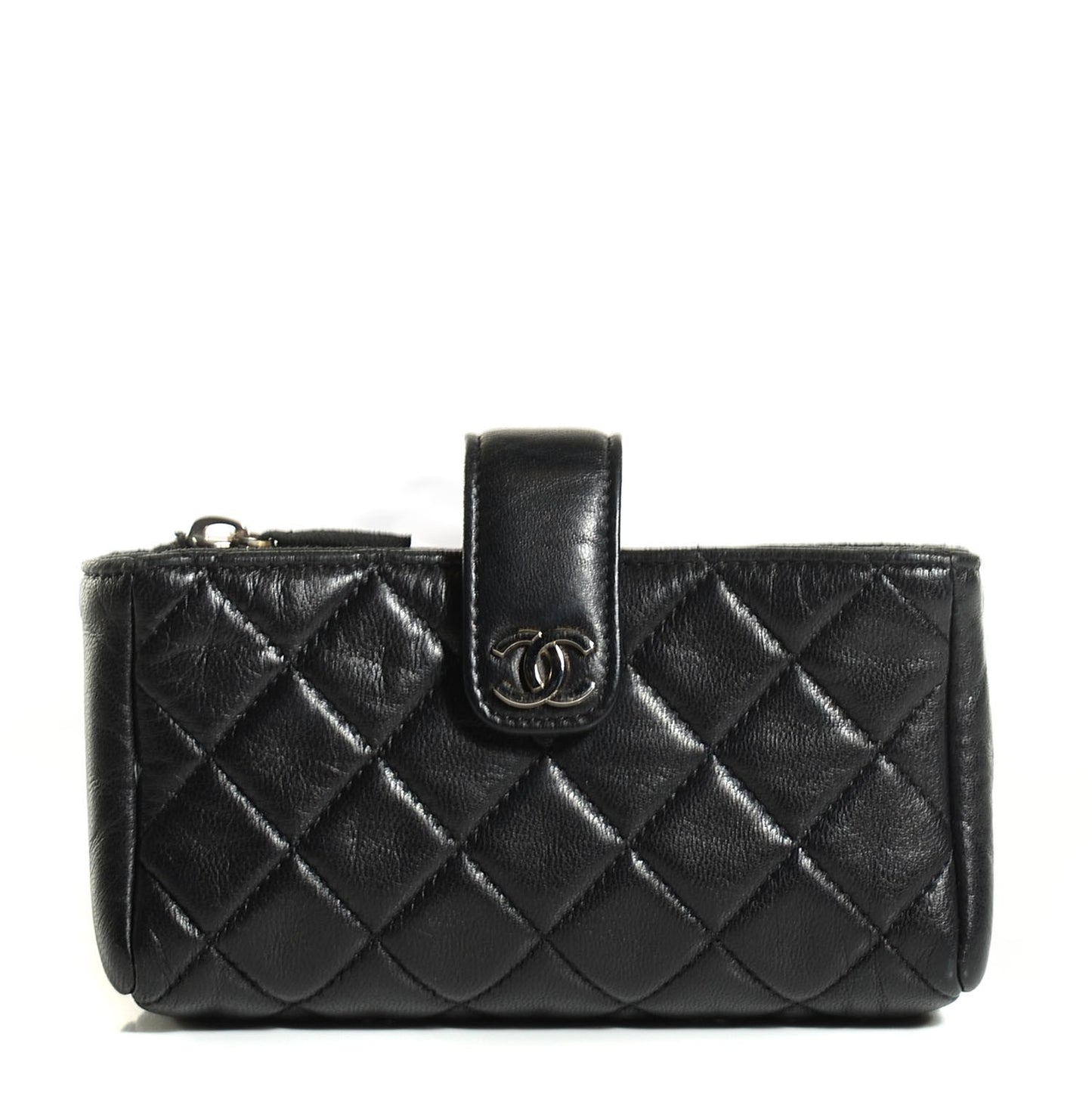 Lambskin Quilted Mini Phone Holder Clutch Black