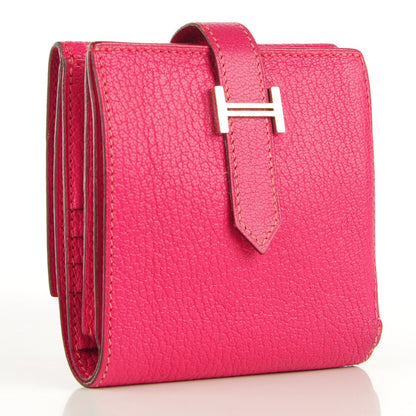 Hermes Chevre Mysore Tri Fold Bearn Wallet Rose Shocking 3 of 7