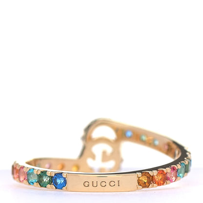 Gucci 18K Yellow Gold Mixed Gemstone Running GG Ring 54 6.75 3 of 5