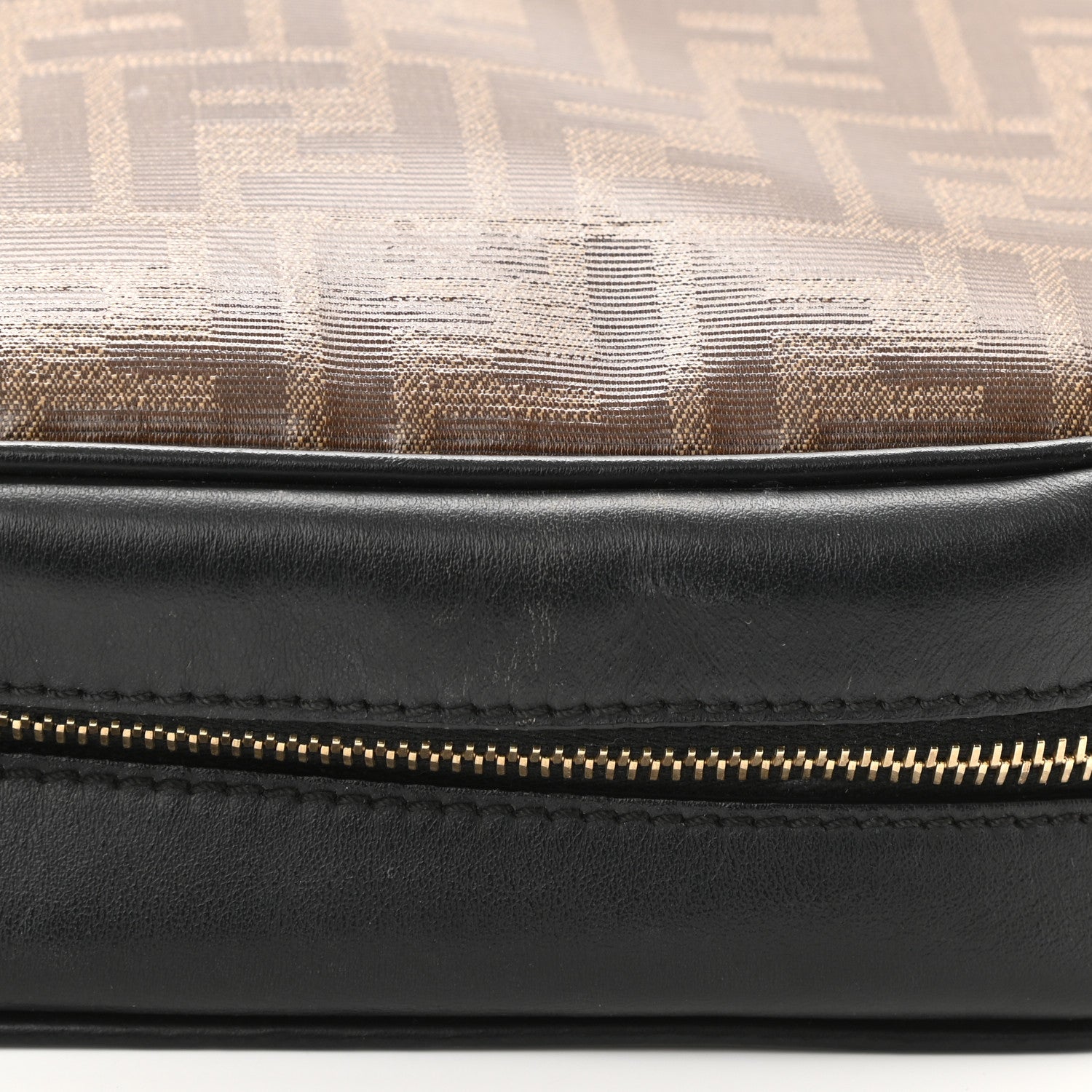 Fendi Glazed Fabric Vitello Century F is Fendi FF 1974 Stamp Patch Camera Case Mogano Panna Black 11 of 11