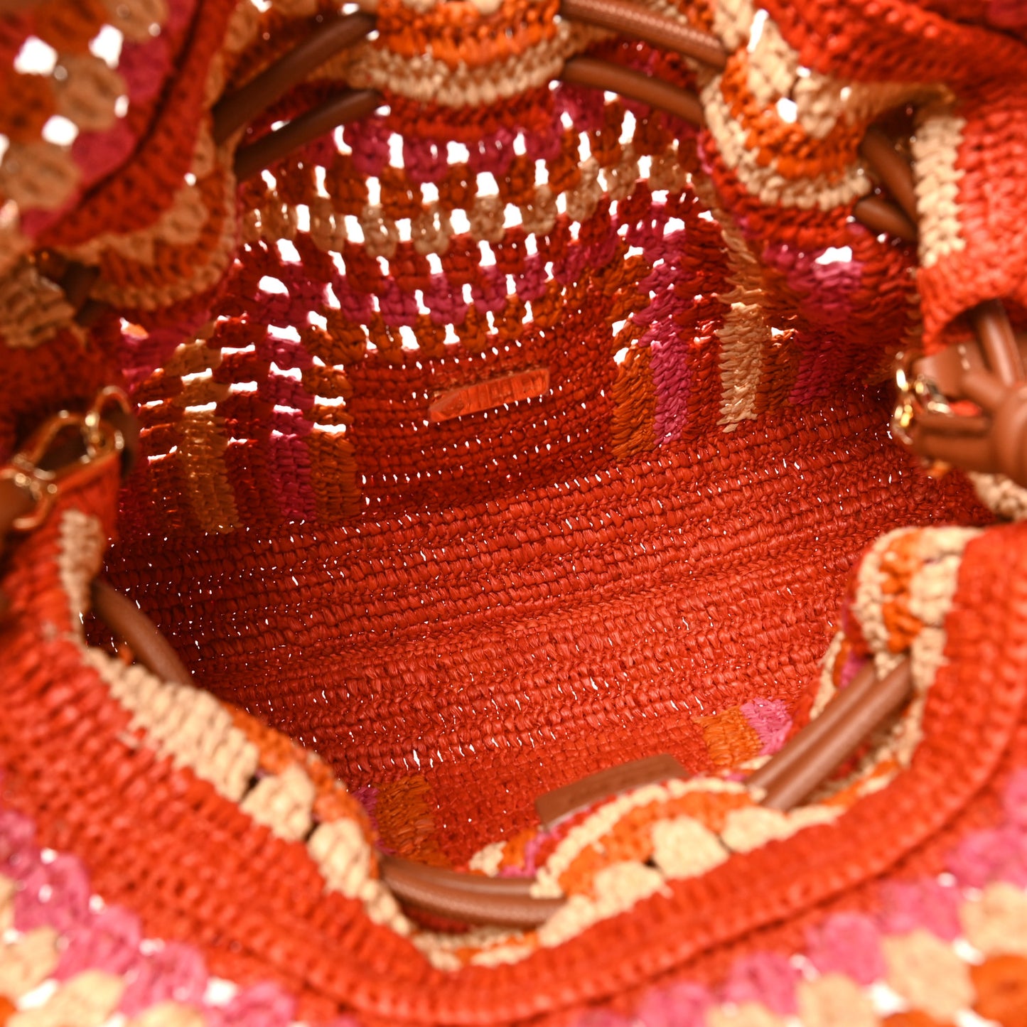 X PAULA'S IBIZA Raffia Striped Medium Flamenco Knot Clutch Bright Orange Pink