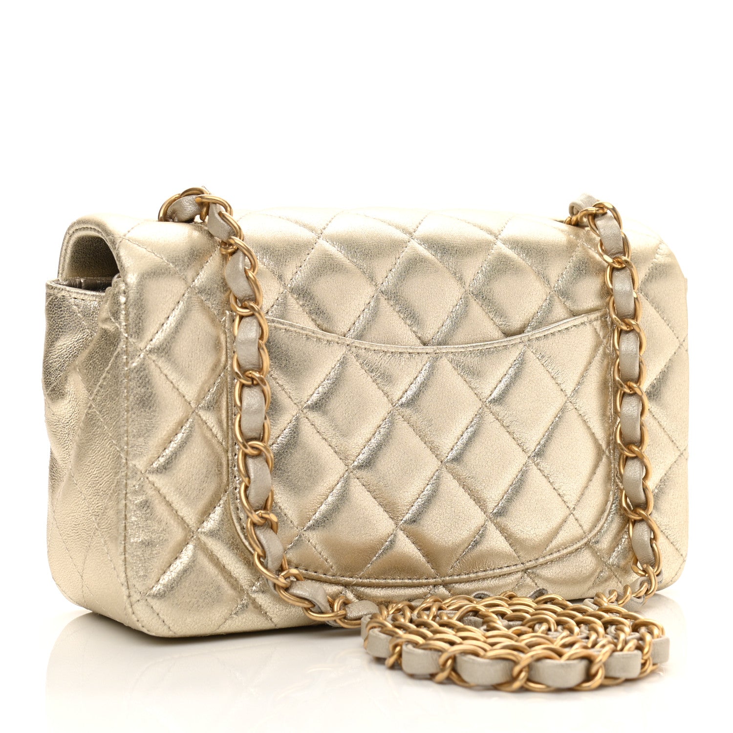 Chanel Metallic Lambskin Quilted Mini Rectangular Flap Gold 3 of 11