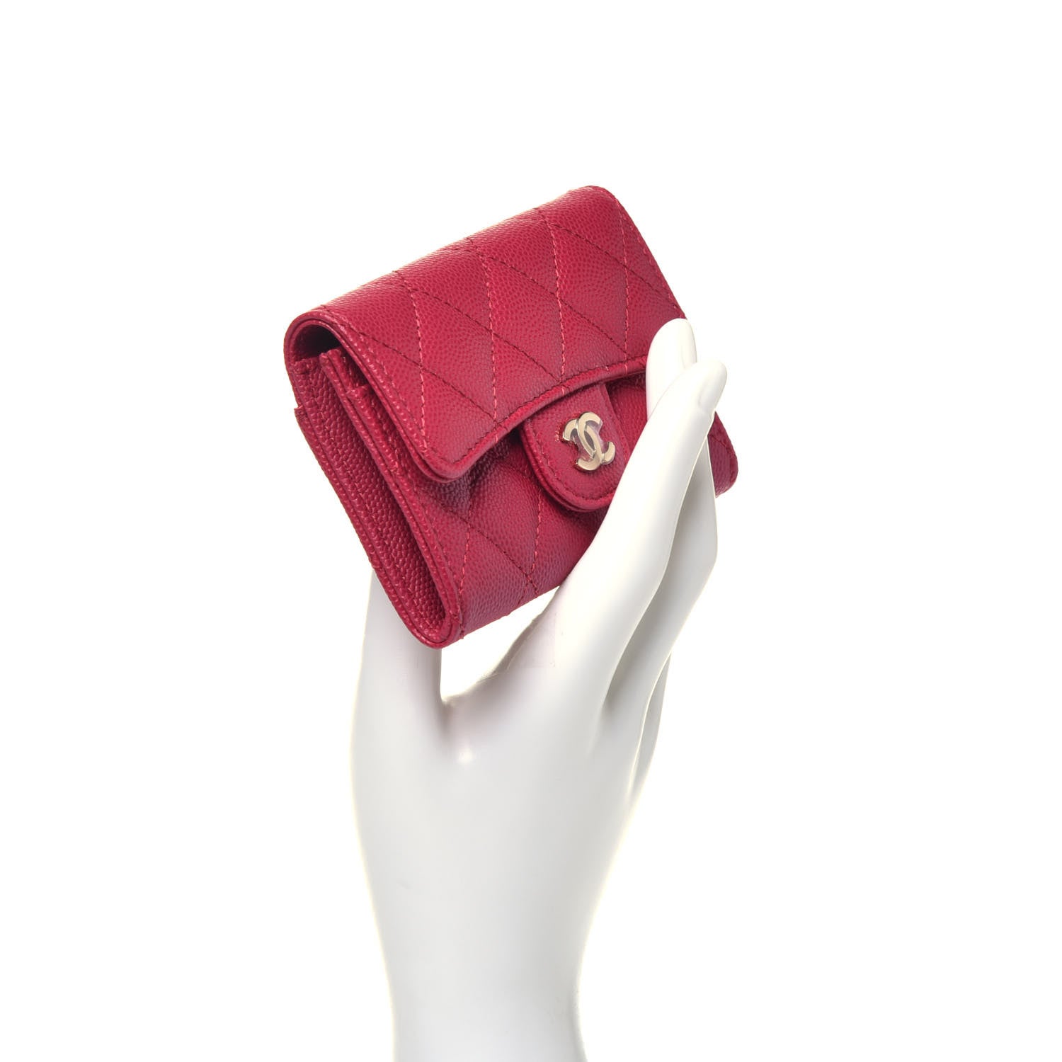 Chanel Caviar Quilted Flap Card Holder Wallet Dark Pink 2 of 9