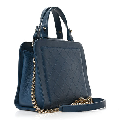 Chanel Grained Calfskin Stitched Small Label Click Shopper Tote Blue 3 of 9