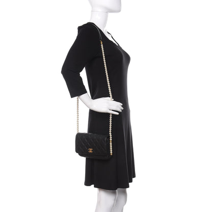 Chanel Calfskin Quilted Pearl Wallet On Chain WOC Black 3 of 19
