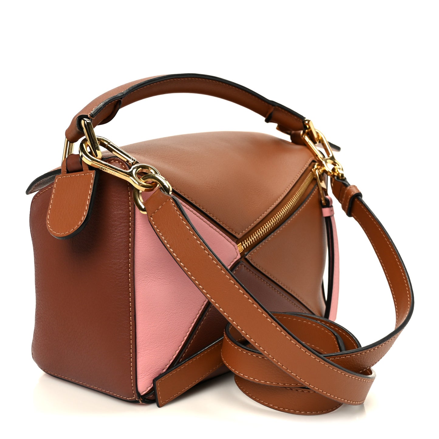 Calfskin Small Puzzle Bag Tan Medium Pink