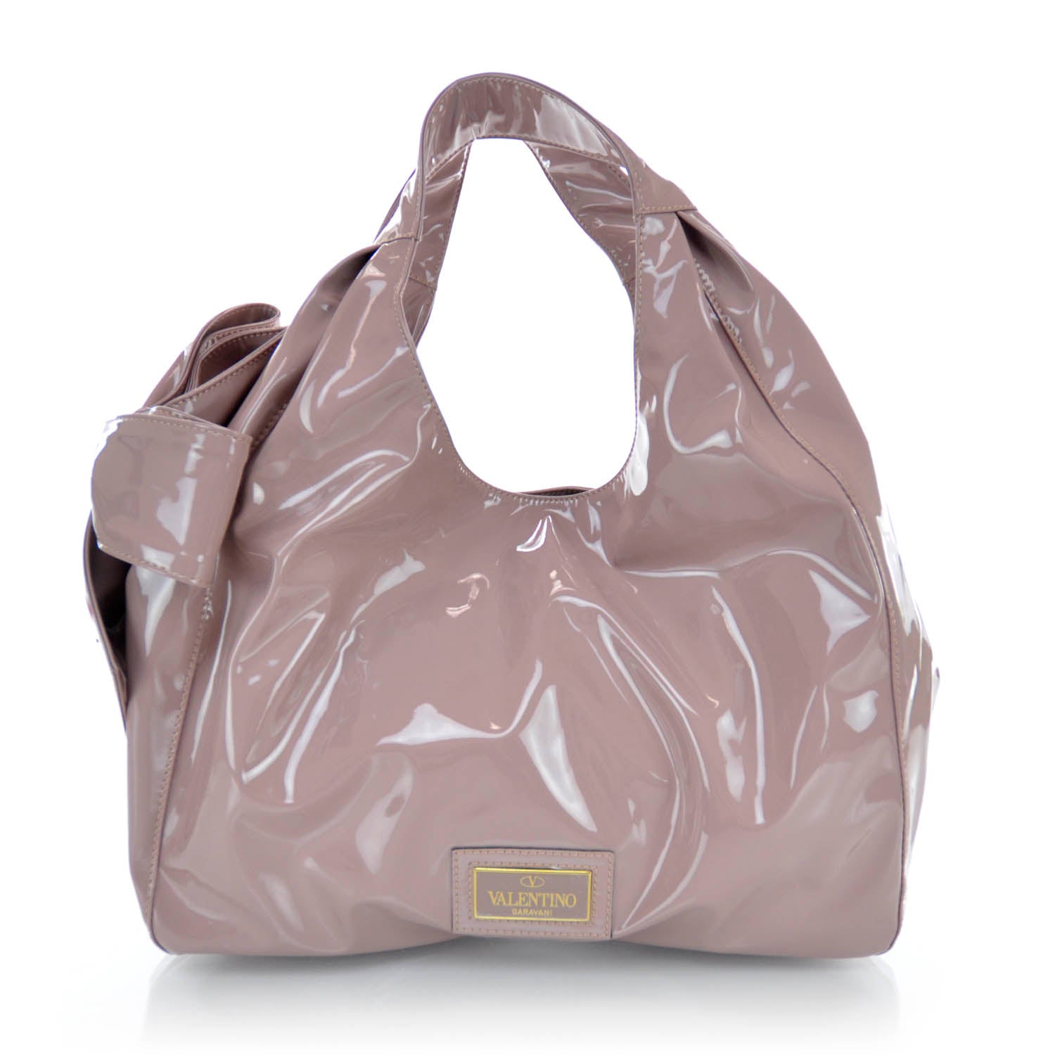 Valentino Garavani Patent Lacca Large Nuage Bow Hobo Blush 1 of 8