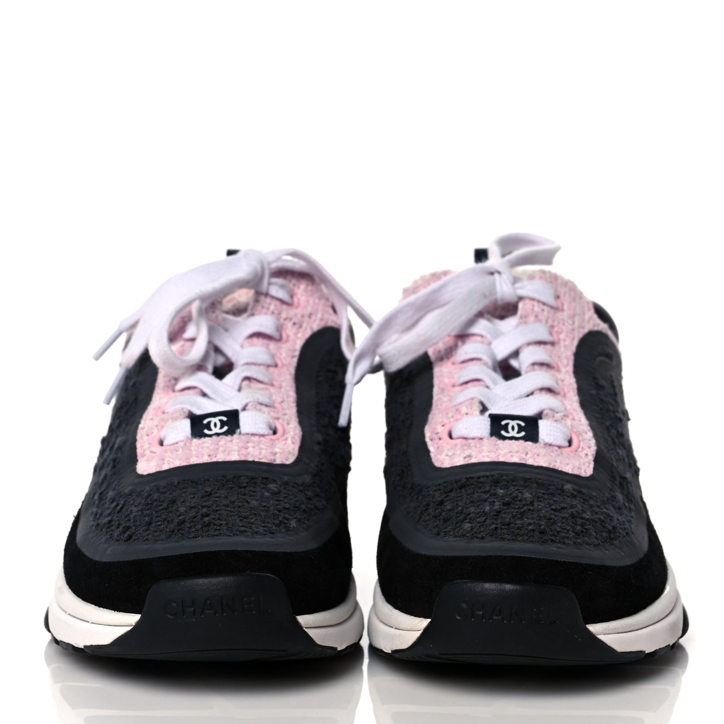 Tweed Suede Calfskin CC Sneakers 39.5 Gray Pink