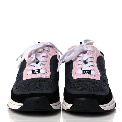 Chanel Tweed Suede Calfskin CC Sneakers 39.5 Gray Pink 2 of 7
