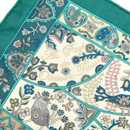 Hermes Cashmere Silk Au Pays Des Oiseaux Fleurs Shawl 140 Vert White Turquoise 4 of 5