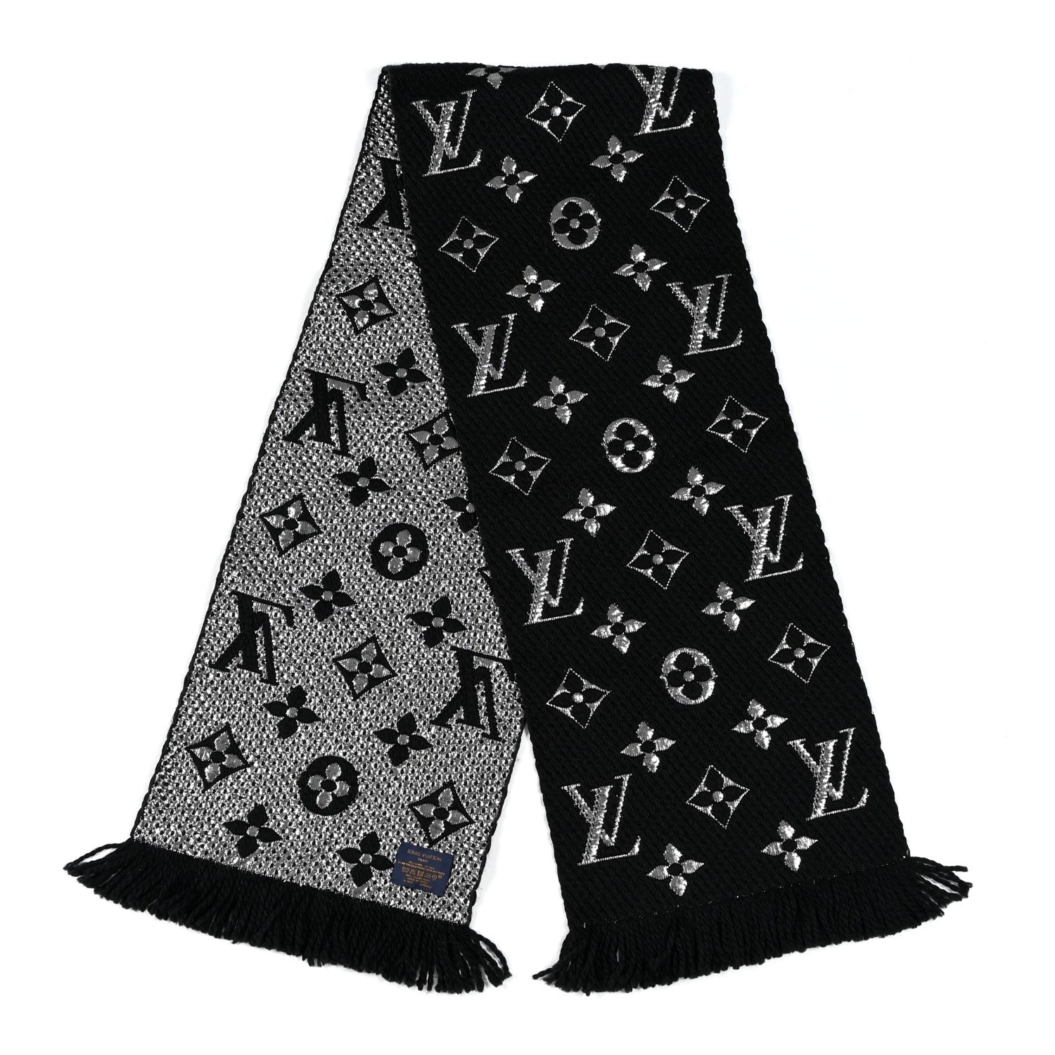 Louis Vuitton Wool Silk Logomania Shine Scarf Black 2 of 5