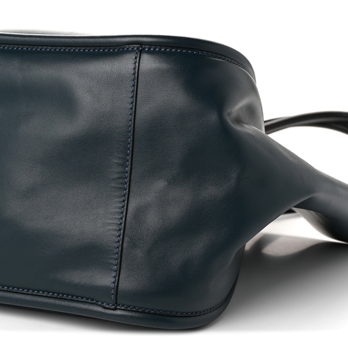 Calfskin Large Ruched Tote Petrol Green