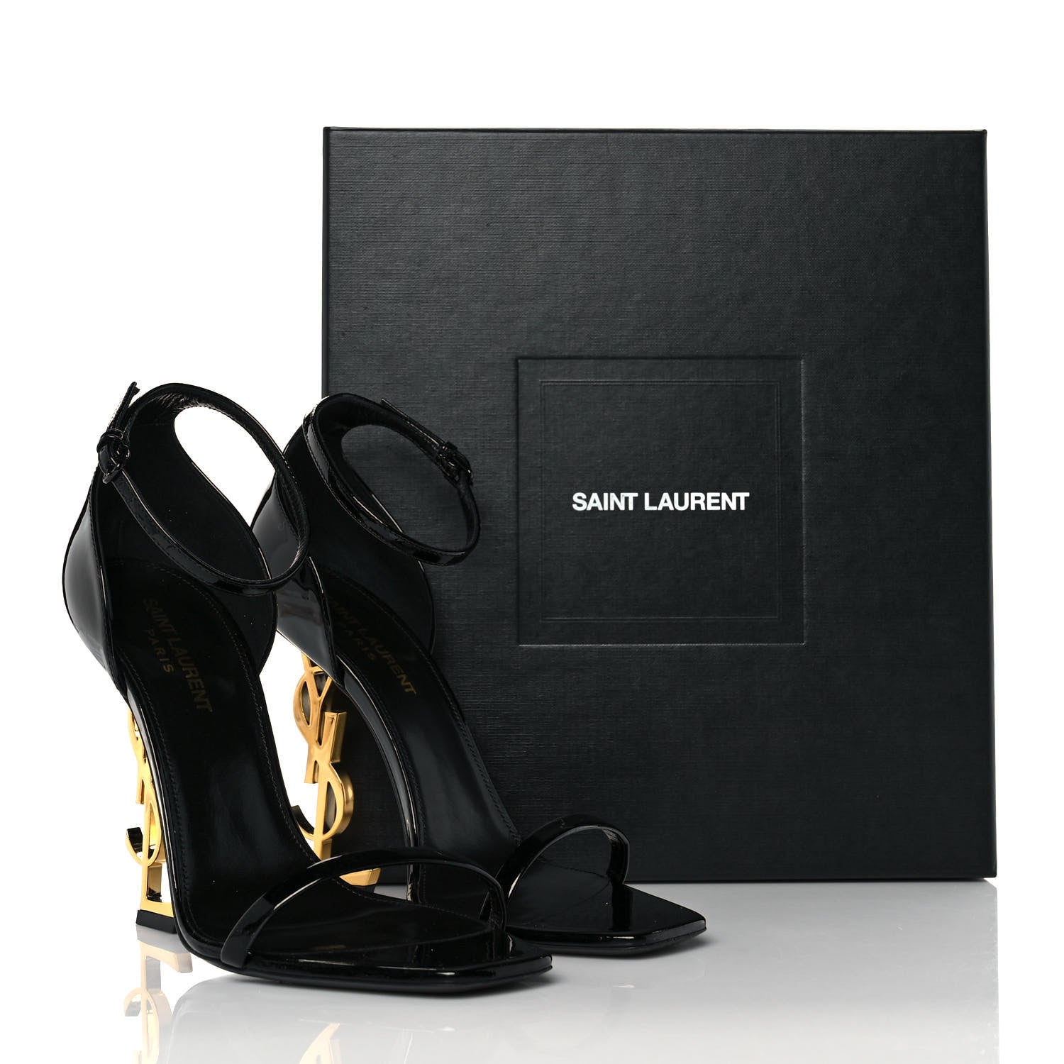 Saint Laurent Patent Calfskin Opyum 110 Sandals 39 Black Gold 8 of 8