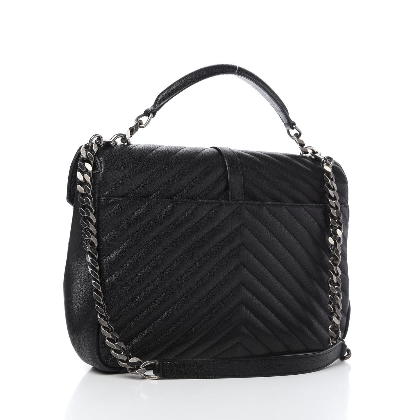 Sheepskin Matelasse Chevron Monogram Large College Satchel Black